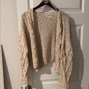Jessica Simpson Cream Speckled Knit Crocheted Cropped Cardigan Large